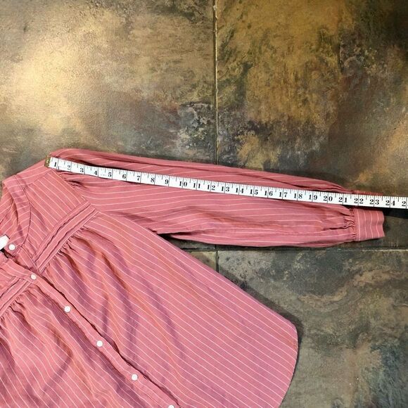 Loft Women’s Button Down Long Sleeve Blouse Pink White Size Small - Picture 6 of 10